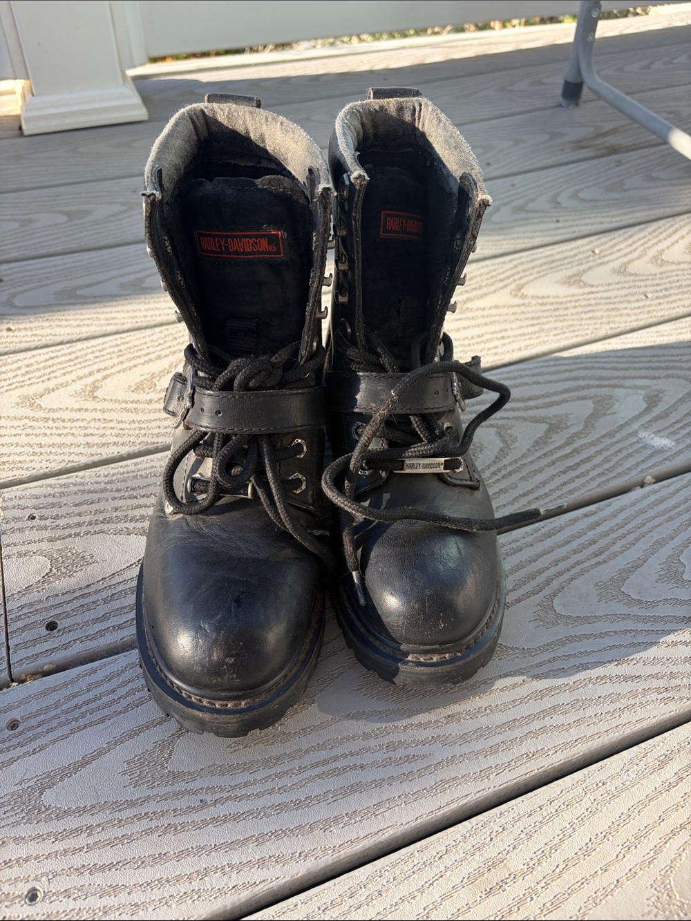 Harley-Davidson Black Kids Lace-Up Leather Boots with Strap